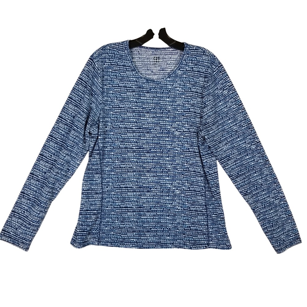 Title Nine Matahari Top Womens Large Blue Geometric Long Sleeve Performance Tee